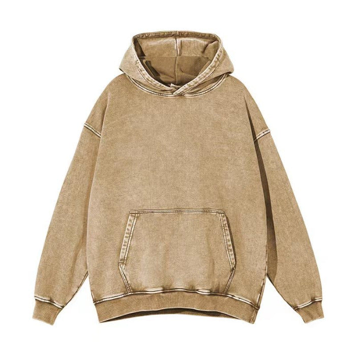 Wholesale Heavy Washed Distressed Plus Velvet Hooded Casual Retro Snowflake Clothes